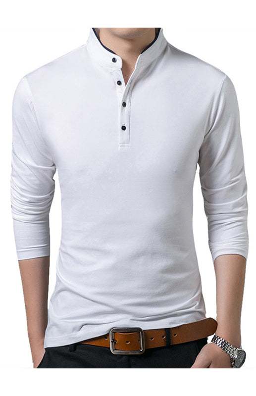 Sleek Solid Long Sleeve T-Shirt for Men - Perfect for Business and Casual Spring-Summer Style - MENLL