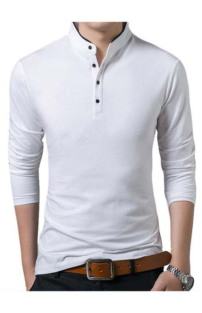 Sleek Solid Long Sleeve T-Shirt for Men - Perfect for Business and Casual Spring-Summer Style - MENLL