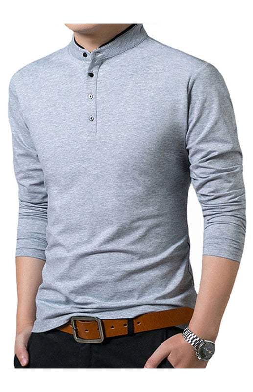 Sleek Solid Long Sleeve T-Shirt for Men - Perfect for Business and Casual Spring-Summer Style - MENLL