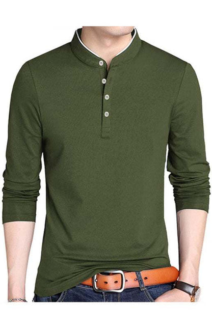 Sleek Solid Long Sleeve T-Shirt for Men - Perfect for Business and Casual Spring-Summer Style - MENLL