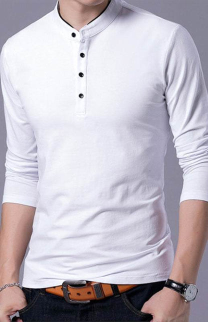 Sleek Solid Long Sleeve T-Shirt for Men - Perfect for Business and Casual Spring-Summer Style - MENLL