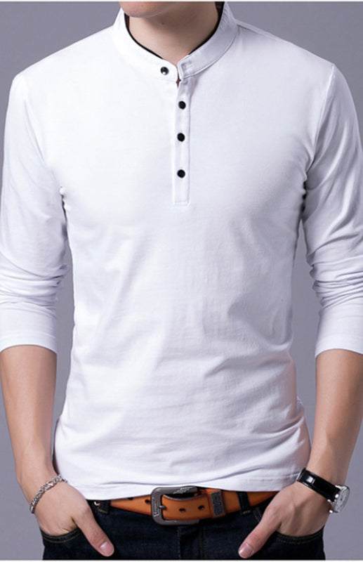 Sleek Solid Long Sleeve T-Shirt for Men - Perfect for Business and Casual Spring-Summer Style - MENLL