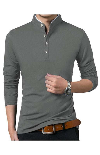 Sleek Solid Long Sleeve T-Shirt for Men - Perfect for Business and Casual Spring-Summer Style - MENLL