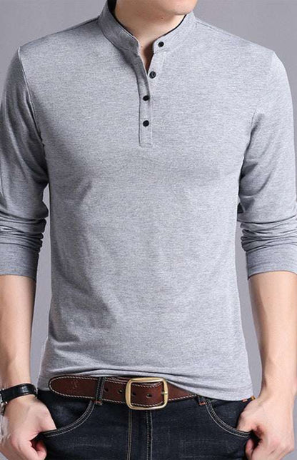 Sleek Solid Long Sleeve T-Shirt for Men - Perfect for Business and Casual Spring-Summer Style - MENLL