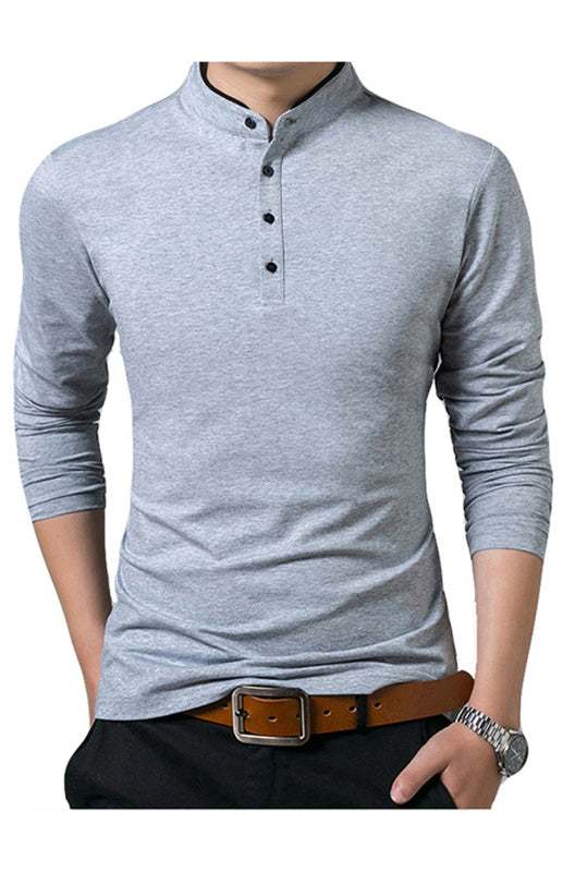 Sleek Solid Long Sleeve T-Shirt for Men - Perfect for Business and Casual Spring-Summer Style - MENLL