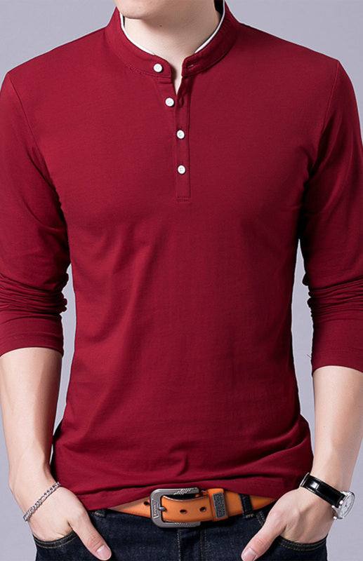 Sleek Solid Long Sleeve T-Shirt for Men - Perfect for Business and Casual Spring-Summer Style - MENLL