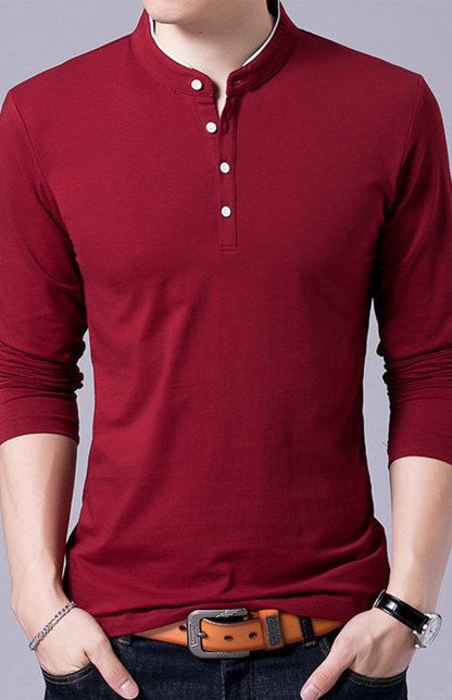 Sleek Solid Long Sleeve T-Shirt for Men - Perfect for Business and Casual Spring-Summer Style - MENLL