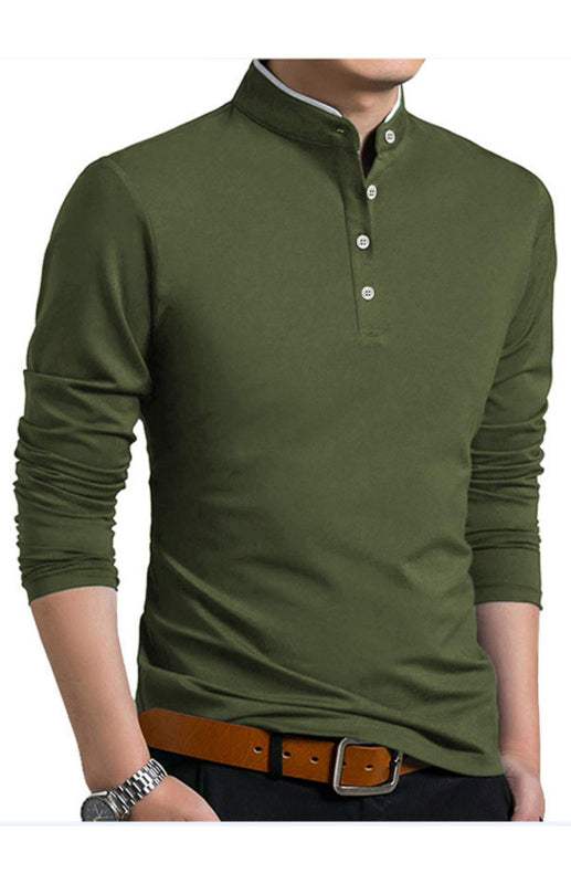 Sleek Solid Long Sleeve T-Shirt for Men - Perfect for Business and Casual Spring-Summer Style - MENLL
