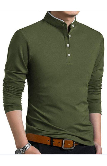 Sleek Solid Long Sleeve T-Shirt for Men - Perfect for Business and Casual Spring-Summer Style - MENLL
