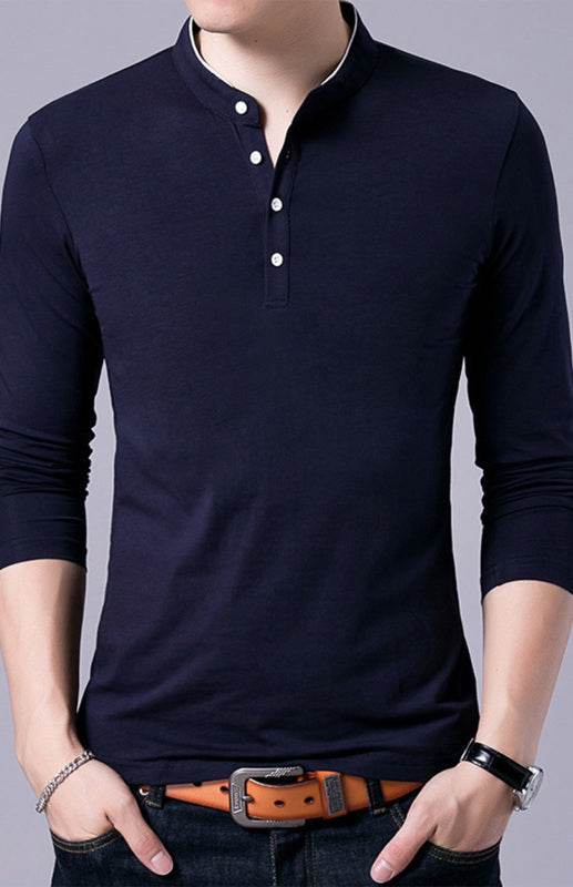 Sleek Solid Long Sleeve T-Shirt for Men - Perfect for Business and Casual Spring-Summer Style - MENLL