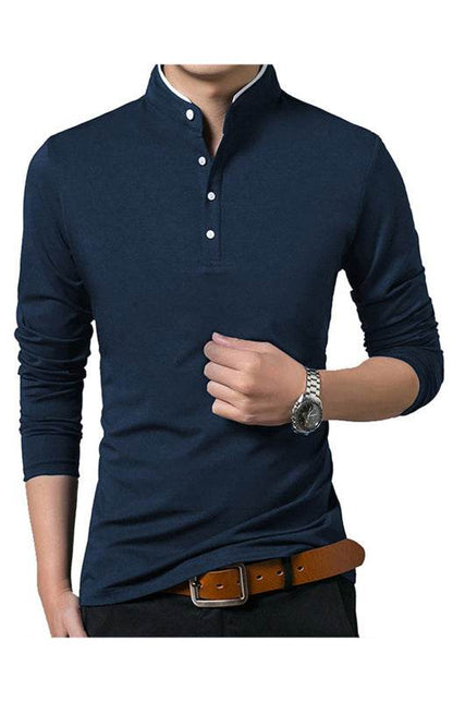 Sleek Solid Long Sleeve T-Shirt for Men - Perfect for Business and Casual Spring-Summer Style - MENLL