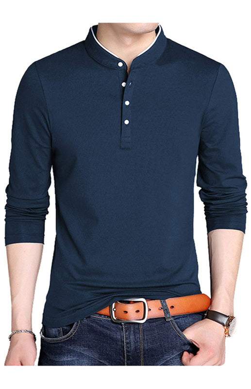 Sleek Solid Long Sleeve T-Shirt for Men - Perfect for Business and Casual Spring-Summer Style - MENLL