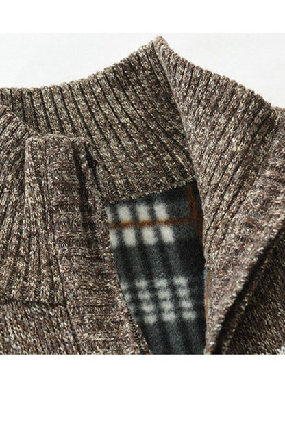 Stylish Men's Colorblock Cardigan Sweater with Standing Collar for Casual Elegance - MENLL