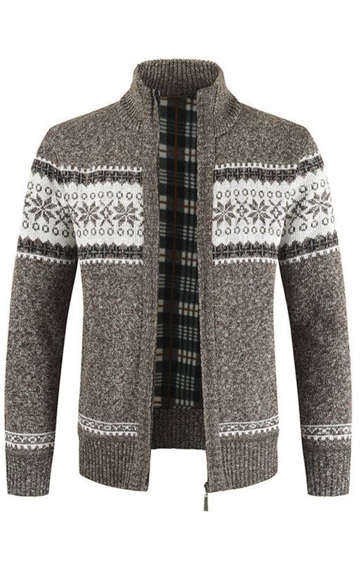 Stylish Men's Colorblock Cardigan Sweater with Standing Collar for Casual Elegance - MENLL