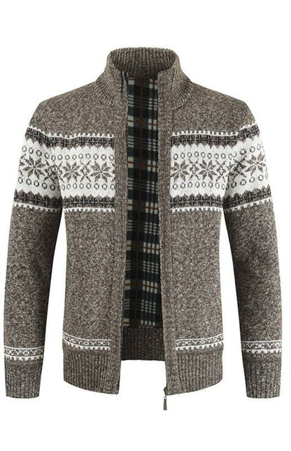 Stylish Men's Colorblock Cardigan Sweater with Standing Collar for Casual Elegance - MENLL
