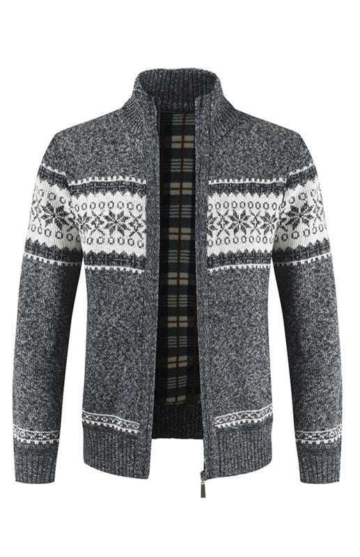 Stylish Men's Colorblock Cardigan Sweater with Standing Collar for Casual Elegance - MENLL