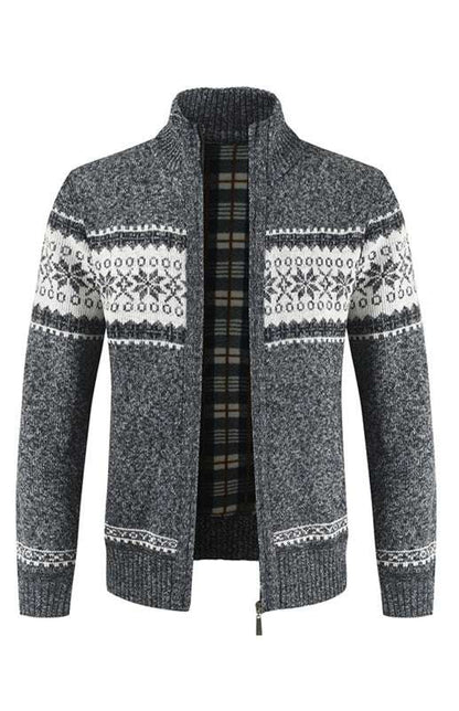 Stylish Men's Colorblock Cardigan Sweater with Standing Collar for Casual Elegance - MENLL