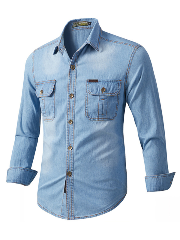 Stylish Men's Long-Sleeve Denim Shirt for Casual Workdays - MENLL