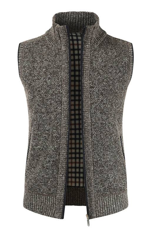 Stylish Men's Sleeveless Knit Cardigan with Stand Collar - Perfect for Autumn-Winter Fashion - MENLL