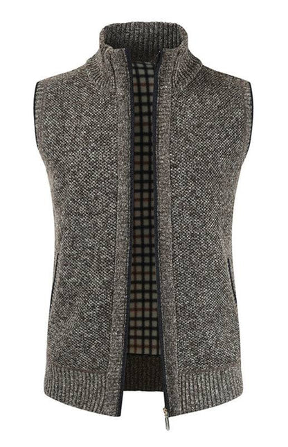 Stylish Men's Sleeveless Knit Cardigan with Stand Collar - Perfect for Autumn-Winter Fashion - MENLL