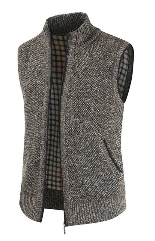 Stylish Men's Sleeveless Knit Cardigan with Stand Collar - Perfect for Autumn-Winter Fashion - MENLL