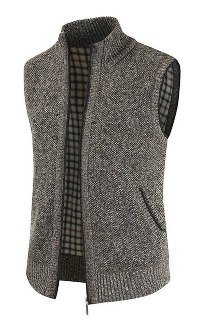 Stylish Men's Sleeveless Knit Cardigan with Stand Collar - Perfect for Autumn-Winter Fashion - MENLL