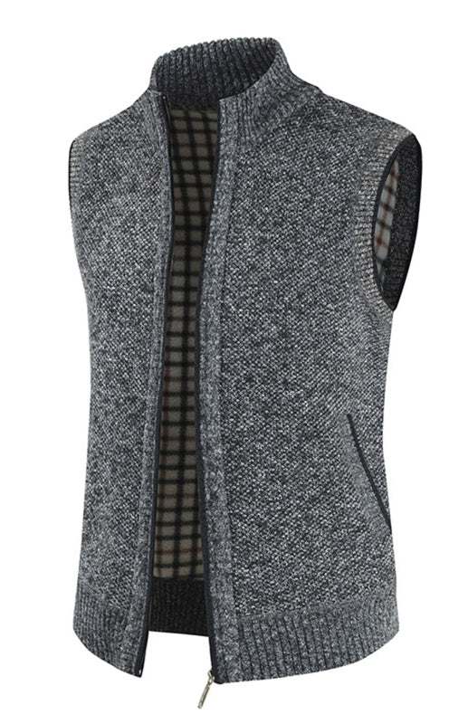 Stylish Men's Sleeveless Knit Cardigan with Stand Collar - Perfect for Autumn-Winter Fashion - MENLL