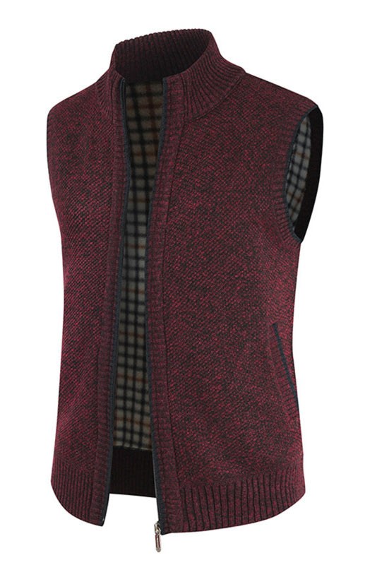 Stylish Men's Sleeveless Knit Cardigan with Stand Collar - Perfect for Autumn-Winter Fashion - MENLL