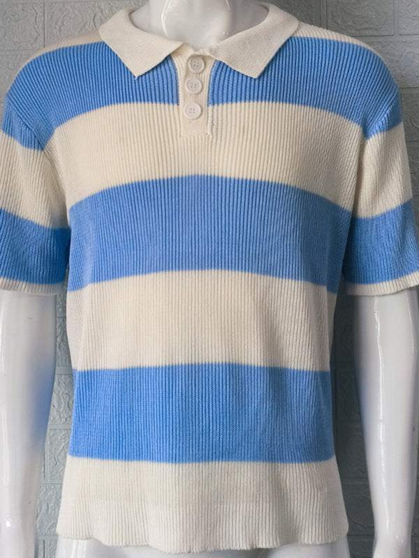 Vibrant Striped Men's Short-Sleeved Polo Knit - Elevate Your Spring-Summer Style! - MENLL