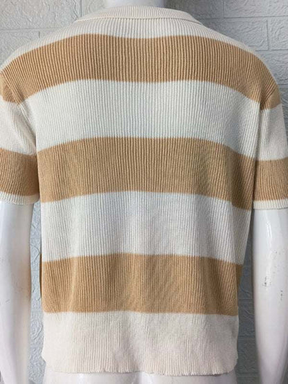 Vibrant Striped Men's Short-Sleeved Polo Knit - Elevate Your Spring-Summer Style! - MENLL