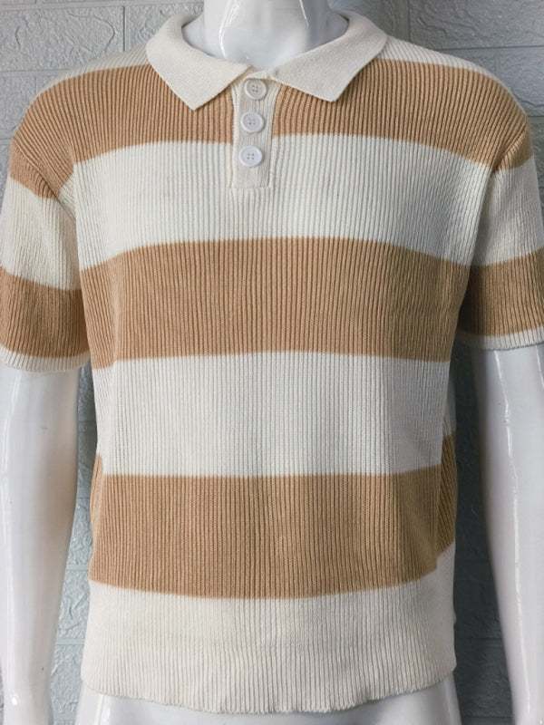 Vibrant Striped Men's Short-Sleeved Polo Knit - Elevate Your Spring-Summer Style! - MENLL