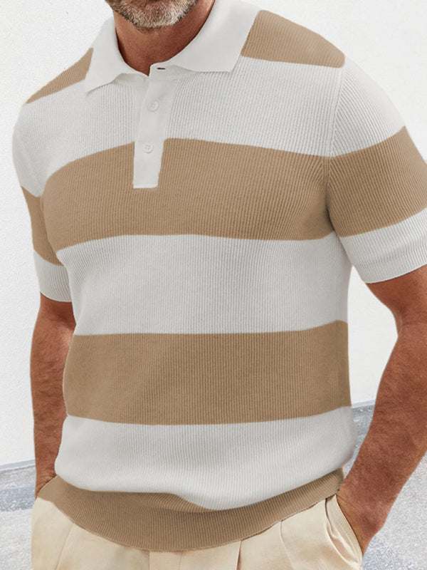 Vibrant Striped Men's Short-Sleeved Polo Knit - Elevate Your Spring-Summer Style! - MENLL