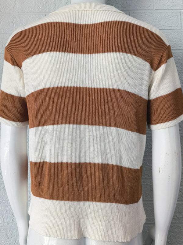 Vibrant Striped Men's Short-Sleeved Polo Knit - Elevate Your Spring-Summer Style! - MENLL