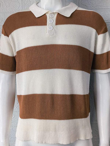 Vibrant Striped Men's Short-Sleeved Polo Knit - Elevate Your Spring-Summer Style! - MENLL