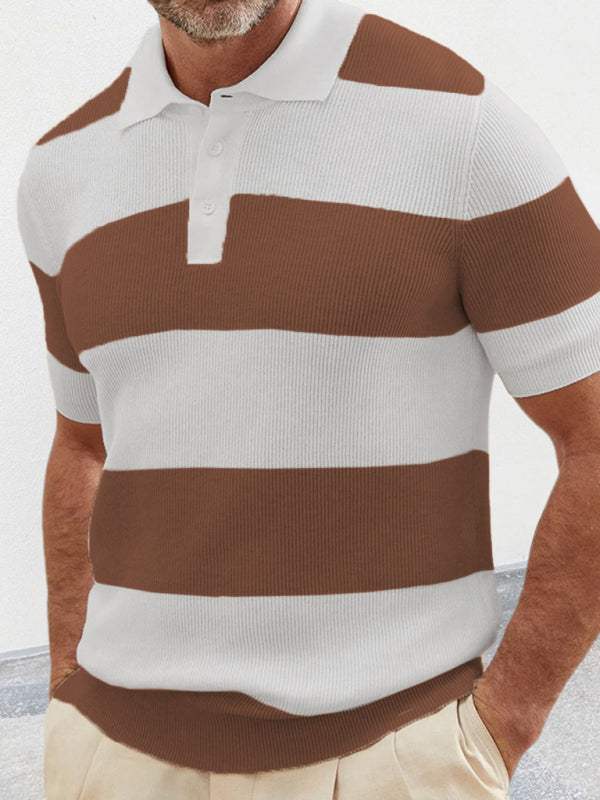 Vibrant Striped Men's Short-Sleeved Polo Knit - Elevate Your Spring-Summer Style! - MENLL
