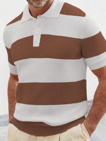 Vibrant Striped Men's Short-Sleeved Polo Knit - Elevate Your Spring-Summer Style! - MENLL