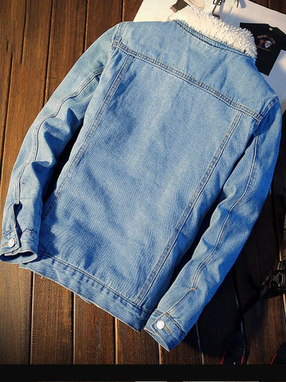 Cozy Sherpa-Lined Denim Jacket with Classic Lapel for Men - MENLL
