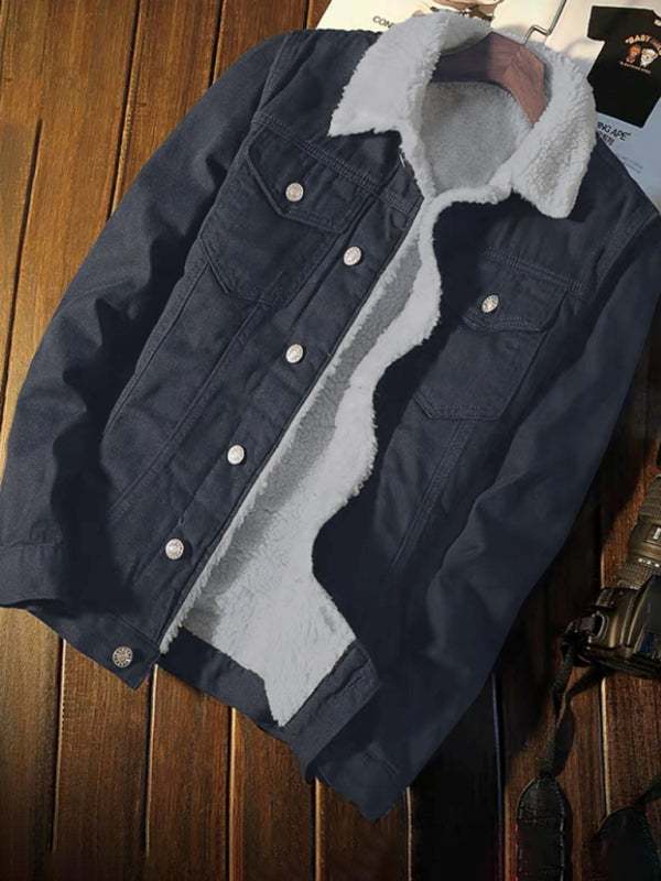 Cozy Sherpa-Lined Denim Jacket with Classic Lapel for Men - MENLL