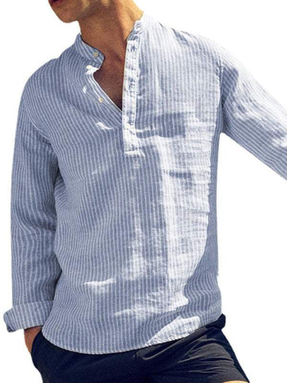 Stylish Men's Striped Cotton-Linen Shirt – Ultimate Comfort & Breathability for Every Season - MENLL