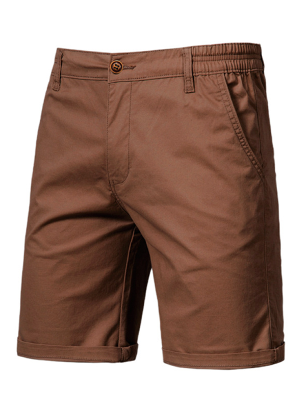 Men's stylish cotton slim fit casual shorts in solid color with practical pockets, ideal for spring-summer.