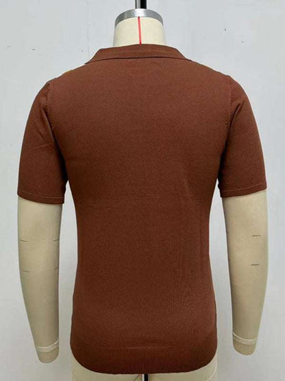Chic Striped Jacquard Polo Sweater: Short-Sleeved Business Casual Essential for Effortless Style - MENLL