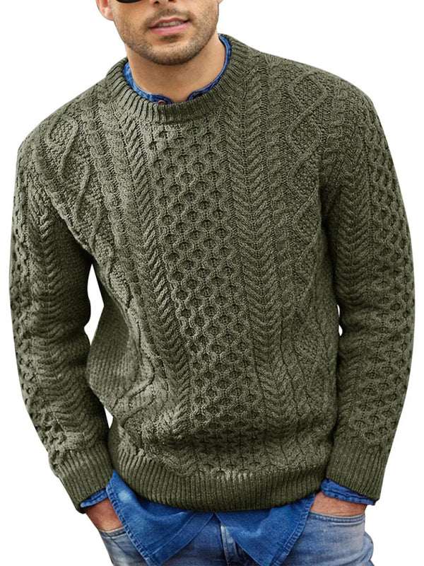 Cozy Cable-Knit Round Neck Sweater for Men - Perfect for Spring-Summer Leisure Wear - MENLL