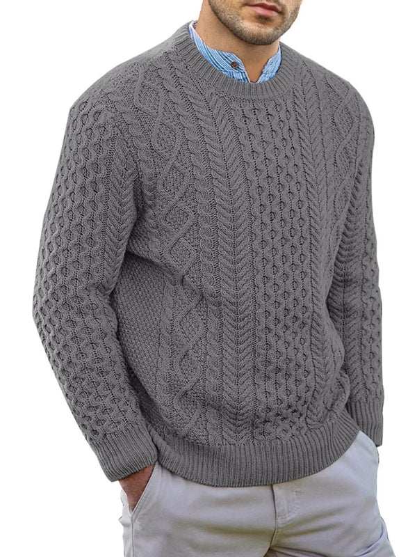 Cozy Cable-Knit Round Neck Sweater for Men - Perfect for Spring-Summer Leisure Wear - MENLL
