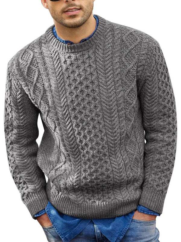 Cozy Cable-Knit Round Neck Sweater for Men - Perfect for Spring-Summer Leisure Wear - MENLL
