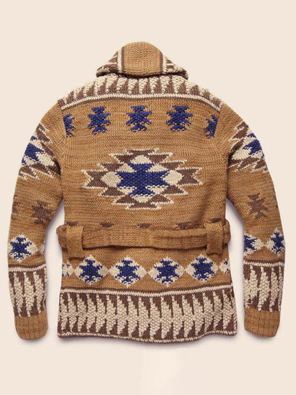 Festive Folk Pattern Knit Cardigan for Men – Cozy Holiday Style Sweater - MENLL