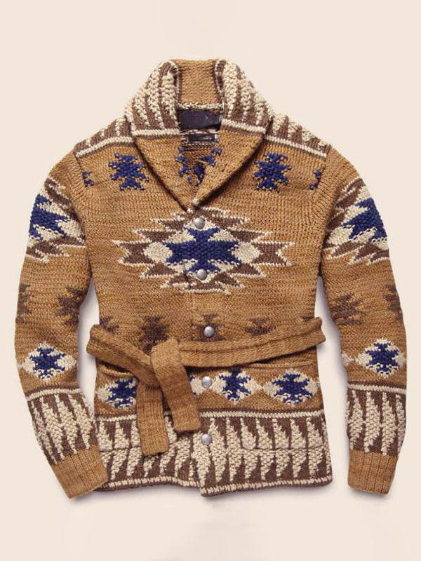 Festive Folk Pattern Knit Cardigan for Men – Cozy Holiday Style Sweater - MENLL