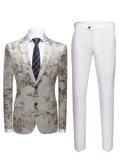 Men's casual lapel woven knit blazer suit with long sleeves, polyester-Viscose blend, light business style.