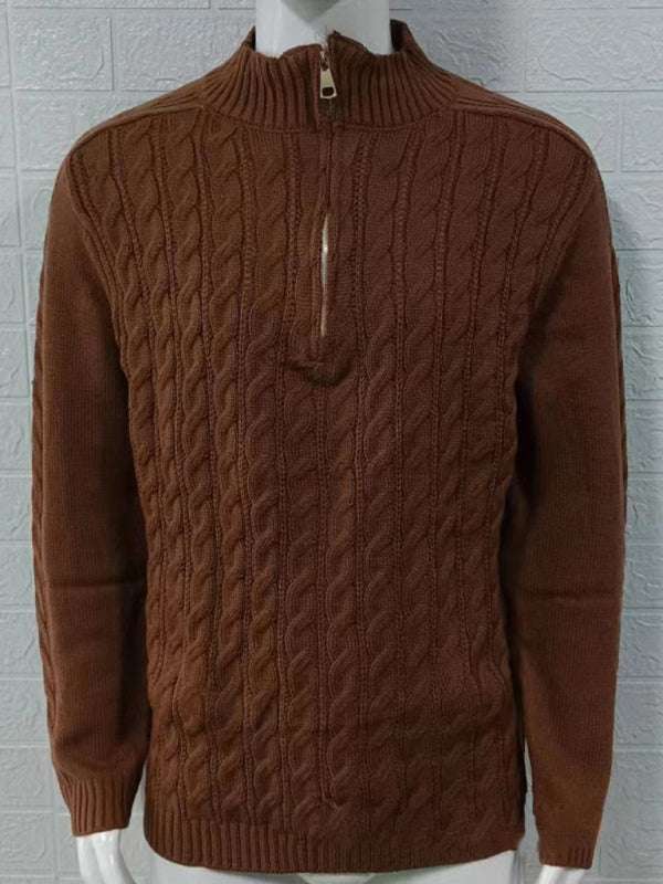 Stylish Men's Solid Color Half-Zip Turtleneck Sweater for Cozy Autumn-Winter Days - MENLL