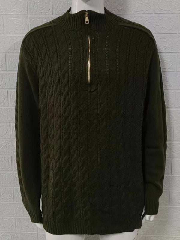 Stylish Men's Solid Color Half-Zip Turtleneck Sweater for Cozy Autumn-Winter Days - MENLL
