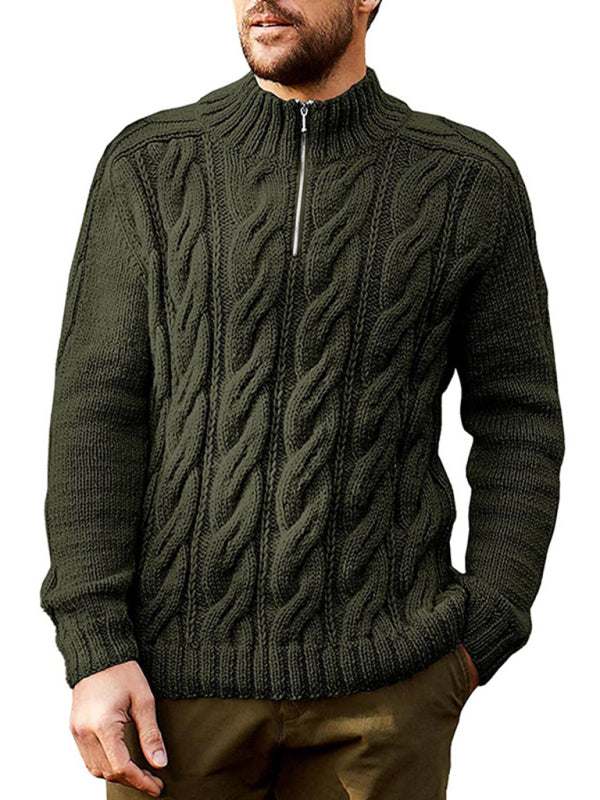 Stylish Men's Solid Color Half-Zip Turtleneck Sweater for Cozy Autumn-Winter Days - MENLL